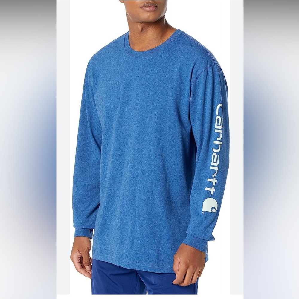 Carhartt Men'sHeavyweight Logo Long Sleeve Tee in Blue Large Workwear